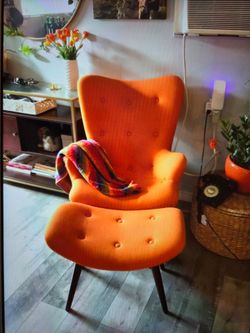 MCM wingback accent chairs with ottoman