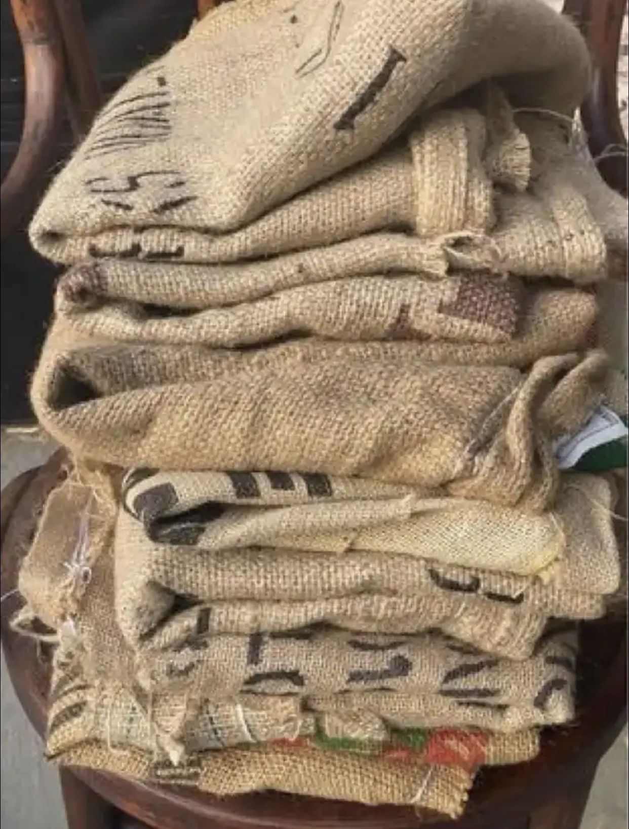 Stack of Burlap Sacks BUNDLE OF 9 VARIOUS Gunnysacks $100 No Haggling GREAT FOR HOLIDAY CREATIONS