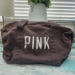 Pink Vintage Duffel Bag Grey Canvas 