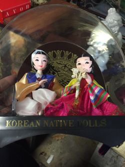 Vintage Korean Native Wedding Dolls in case