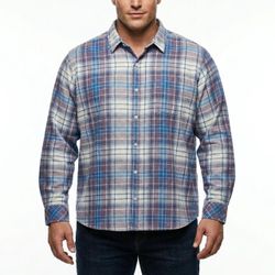 Riders by Lee Blue Plaid Button Down Shirt 4X Big & Tall Gorpcore Western 