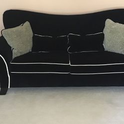 Black Velvet Sofa With White Velvet Chair.