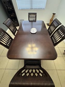 Dark Wood Dining Table with 6 Chairs and extender