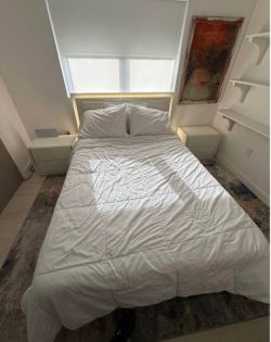 White full Bed Frame with LED Headboard