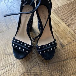 Schutz Torah Black Velvet Sandal 