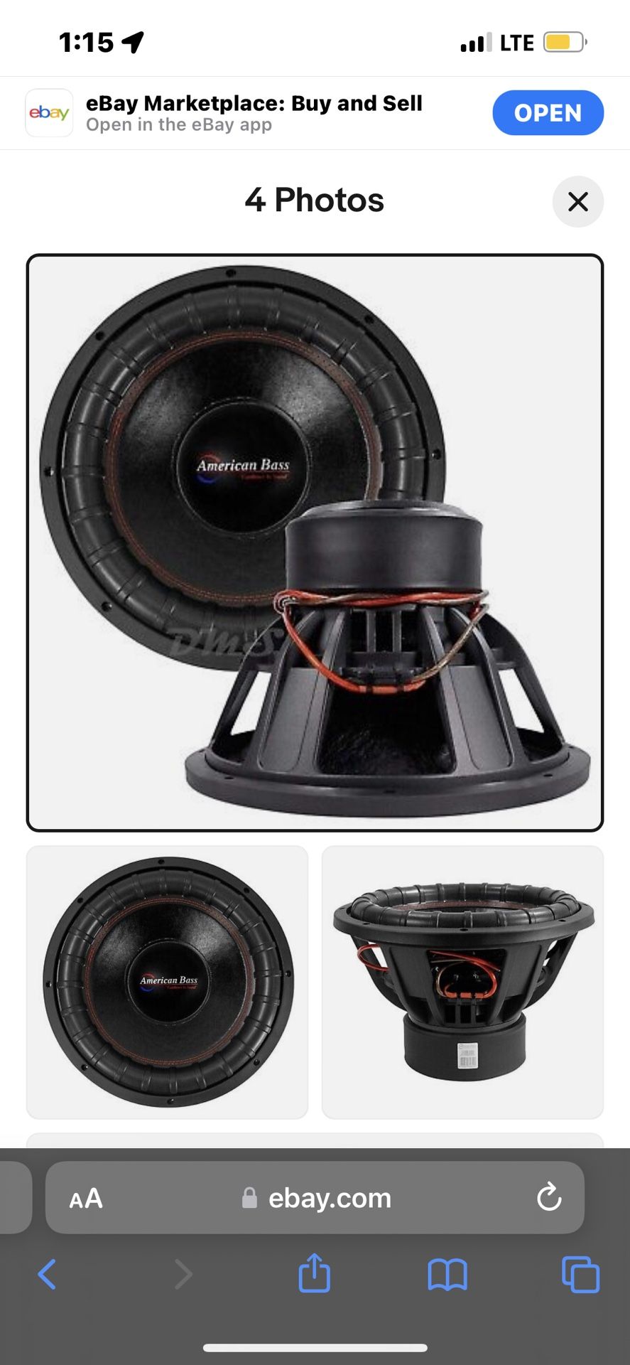 15 Inch American Bass 3000 Whatt Dual 2 Ohm