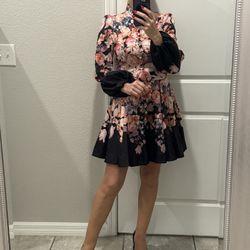 Designer Mini Dress With Floral Print, Size 2, 4