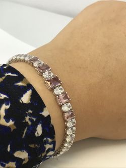 NEW Arrival .925 sterling silver simulated Morganite C.Z Bracelet 7 inches