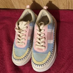 LA SHEELAH CROCHETED PATCHWORK INSPIRED MULTICOLOR FASHION SNEAKERS