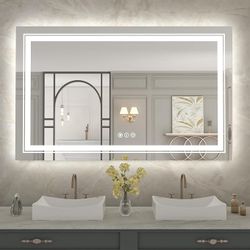 LED Bathroom Mirror 55"x30" with RGB Backlit and Front Light