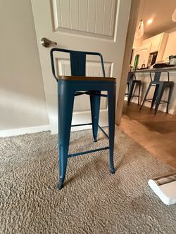 Navy/Turquoise 4 Set Barstools