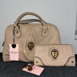  Juicy Couture Romance Satchel Crossbody Bag Pecan Brown Wallet Set
