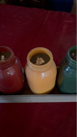 Set of 3 colored jars Have moss in them right now comes with little tray $13