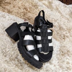 MIA Caged Block Heel Genuine Leather Women Sandals size 10