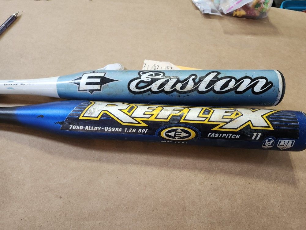 2 EASTON softball bats selling in lot for 25.00 or 15.00 each