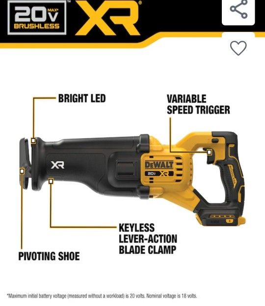 Dewalt 20v Sawzall Brushless XR Brand New Tool Only New Model