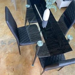 New 5 Pcs Dining Glass Table 