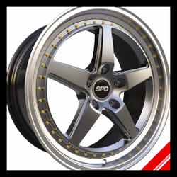 Brand New 18" SPD 021 5x100 Hyper Black Polished Lip Wheels