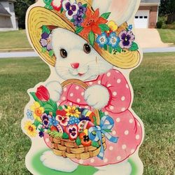Vintage Easter Bunny Yard Art Easter Lawn Sign 2000 Impact 26" (34" with Stick)