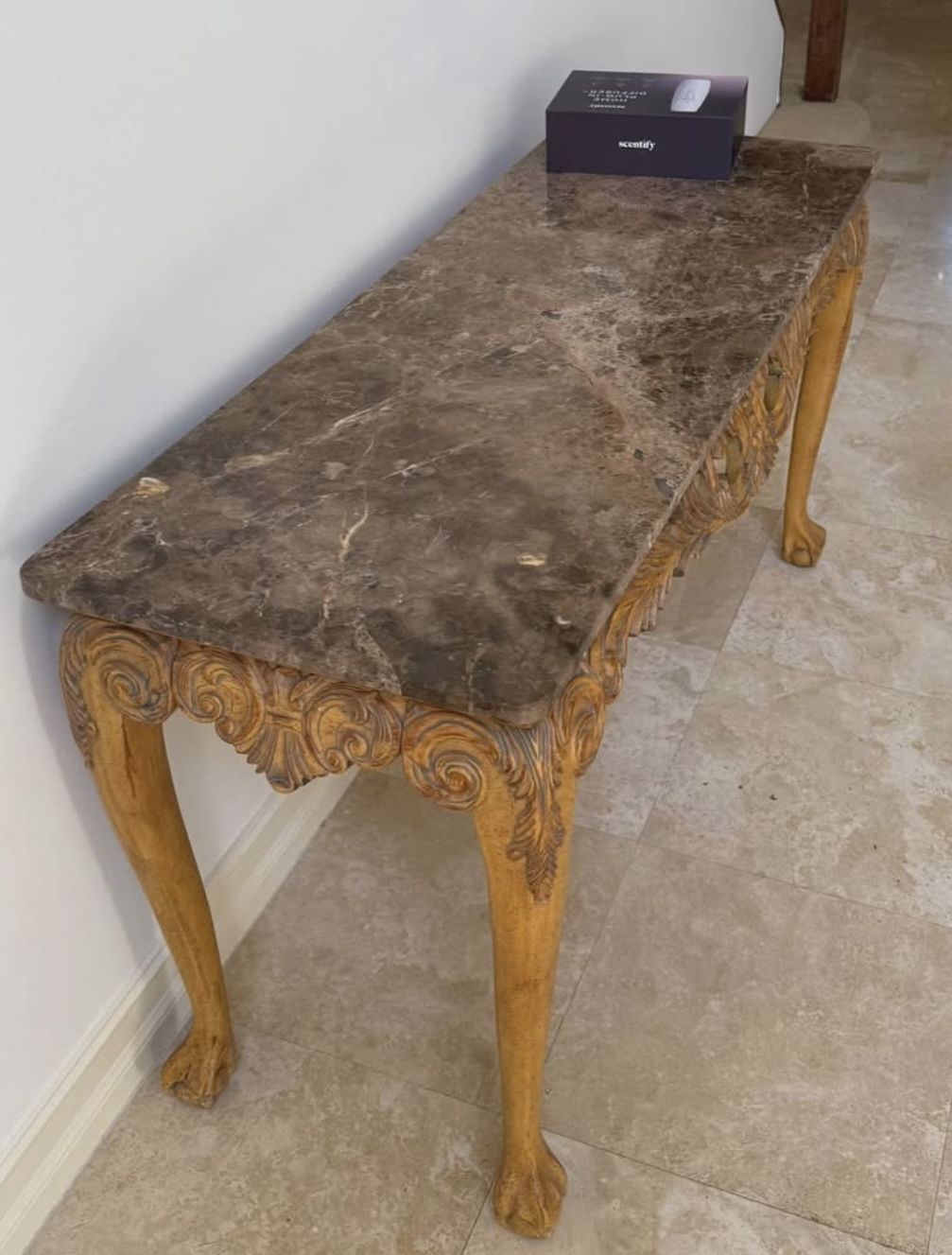 Chippendale Style Marble Mahogany Console/Entry Table And Coffee Table