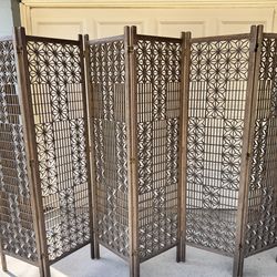 Vintage wood geometric room divider 105” or 8.75’