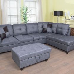 New Grey Sectional With Ottoman 