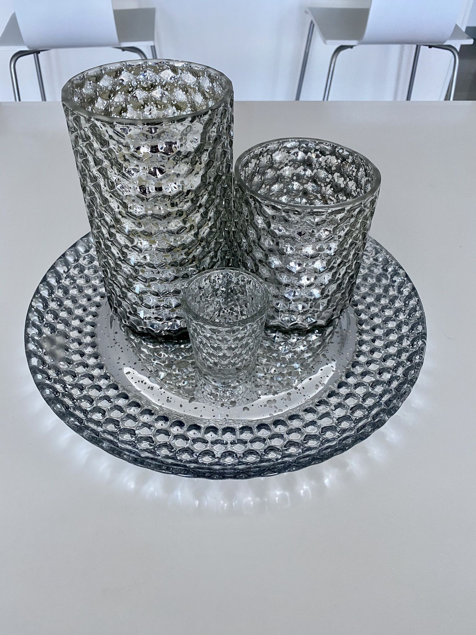 Silver Candle Holders And Tray