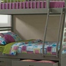 BUNK BEDS Twin Over Full Bunk Bed In Grey FREE MATTRESSES