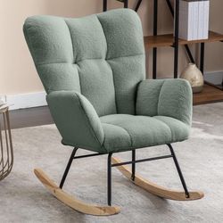 New Assembled Nursery Rocking Chair Teddy Upholstered Glider Rocker Rocking Accent Chair Padded Seat