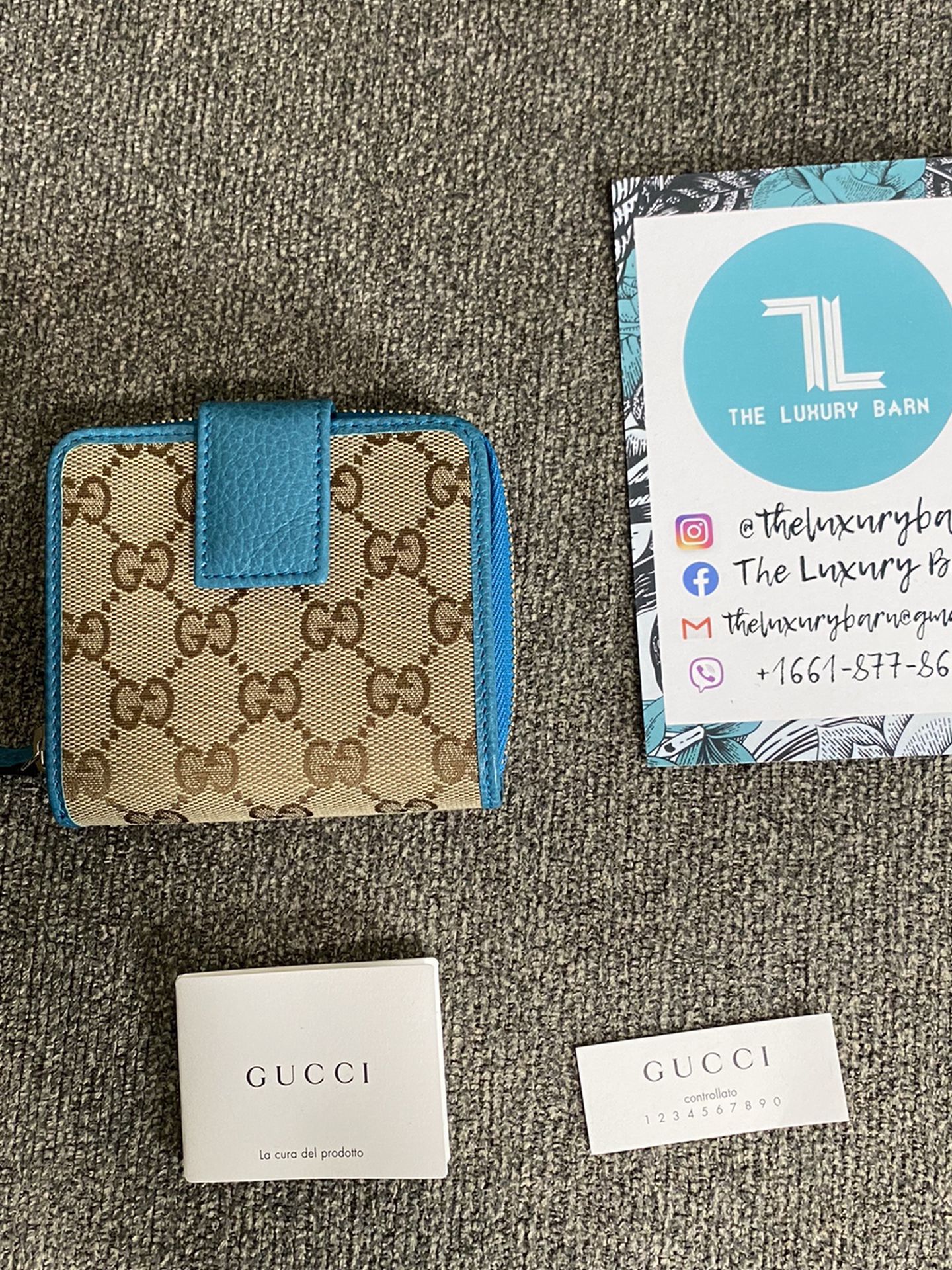 GUCCI Monogram Zip Around French Flap Wallet Turquoise