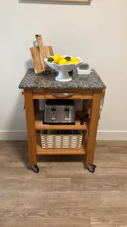 Heavy duty solid wood microwave cart with granitetop in great condition
