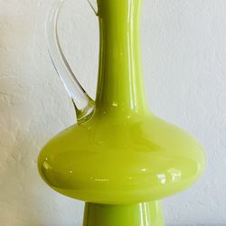 vintage mid century modern green cased glass pitcher empoli