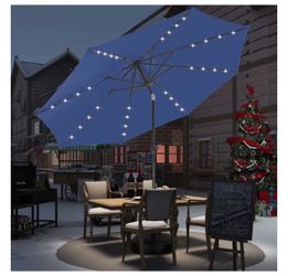 10 ft Solar Patio Umbrellas with 32 Lights for Market Outdoor Pool, Steel Tilt Crank-Navy Blue