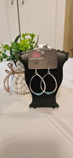 Paparazzi Silver Teardrop Earrings with Blue Rhinestones