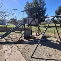 Lifetime Metal Swing Set, Slide, Club House, Ninja Spin, Rope Ladder, & Climb Bars