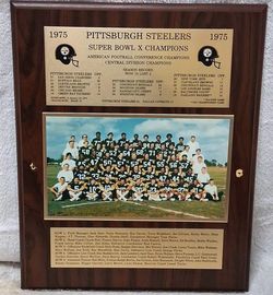 Vintage 1975 Pittsburgh Steelers Super Bowl X Champions Team Photo Wood Plaque
