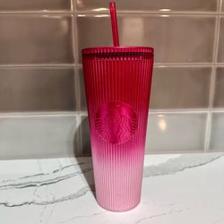 Starbucks Pink Ombre Ribbed 24oz Siren Tumbler Cold Cup Venti with Straw