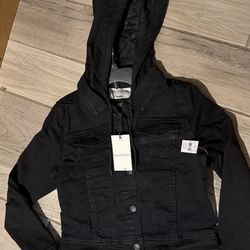 Womens large Jean Jacket With Hoodie NEW