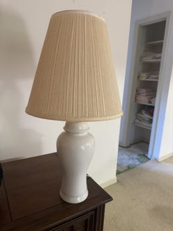 White Ceramic Table Lamp w/ Fabric Shade