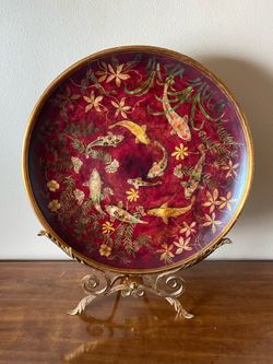 Antique hand-painted wooden bowl with stand
