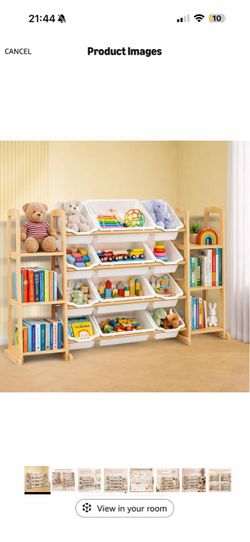 Toy Storage Organizer with Bookshelf – Wooden Toy Organizer with 12 Toy Bins & 6 Tier Bookcase,Quick Assembly Kids Bookshelf,Toy Bin for Playroom, Bed