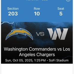 Washington Commanders at Los Angeles Chargers 3 Tickets Plaza Level (203)