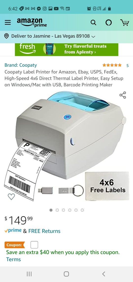 $85 COOPATY SHIPPING LABEL PRINTER 