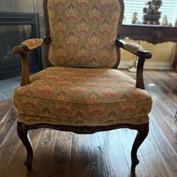 LAST CHANCE MOVING THIS SUNDAY  Elegant vintage armchair with ornate wood detailing