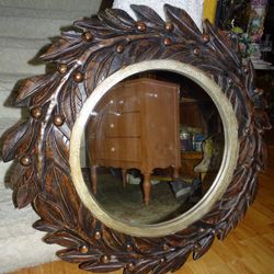 Hand Carved Wood Frame Mirror 