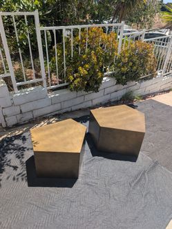 Pair of Modern Brass Pentagon Geometric Side Tables – Modular Coffee Tables