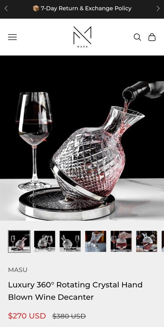 Luxury 360° Rotating Crystal Hand Blown Wine Decanter