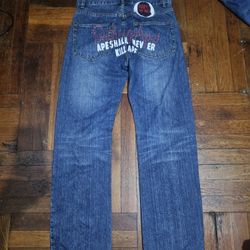 BAPE JEANS RED ROPE "APE SHALL NEVER KILL APE"