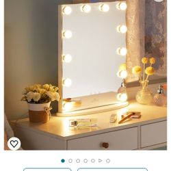 LUXFURNI Vanity Tabletop Hollywood Makeup Mirror w/USB-Powered Dimmable Light, Touch Control, 12 Day/Warm LED Light (16Wx20L, White)