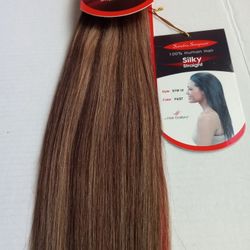 Chocolate brown with toasted blonde highlights #4/27 : New Weft Human Hair Extensions